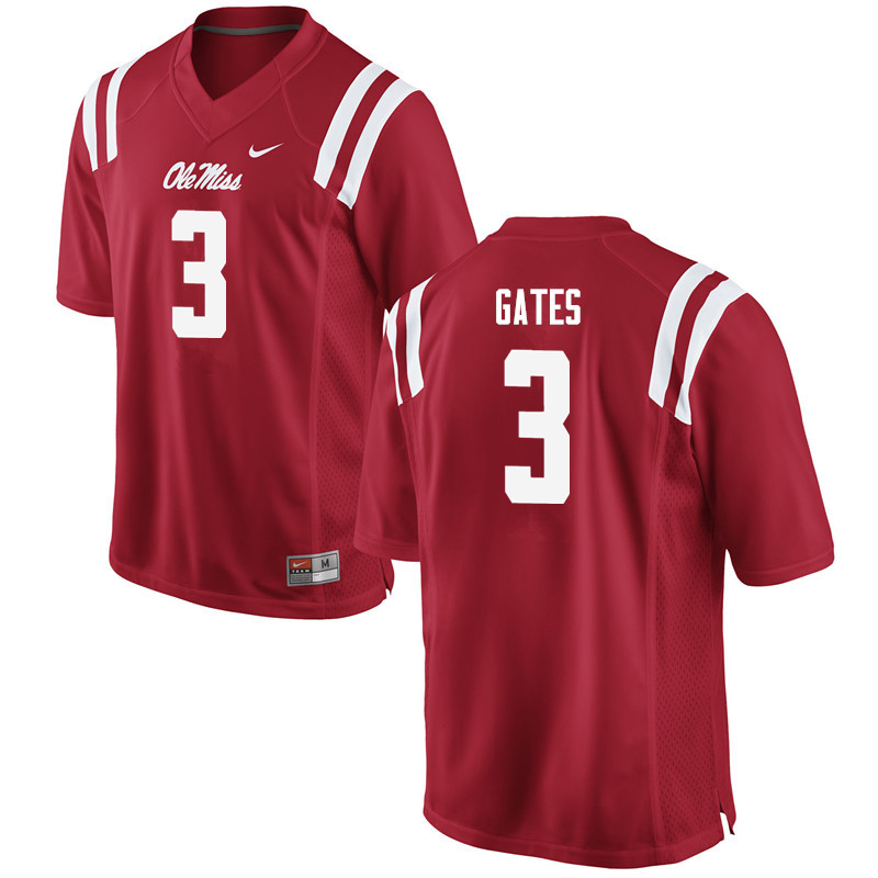 DeMarquis Gates Ole Miss Rebels NCAA Men's Red #3 Stitched Limited College Football Jersey NNV4058AL